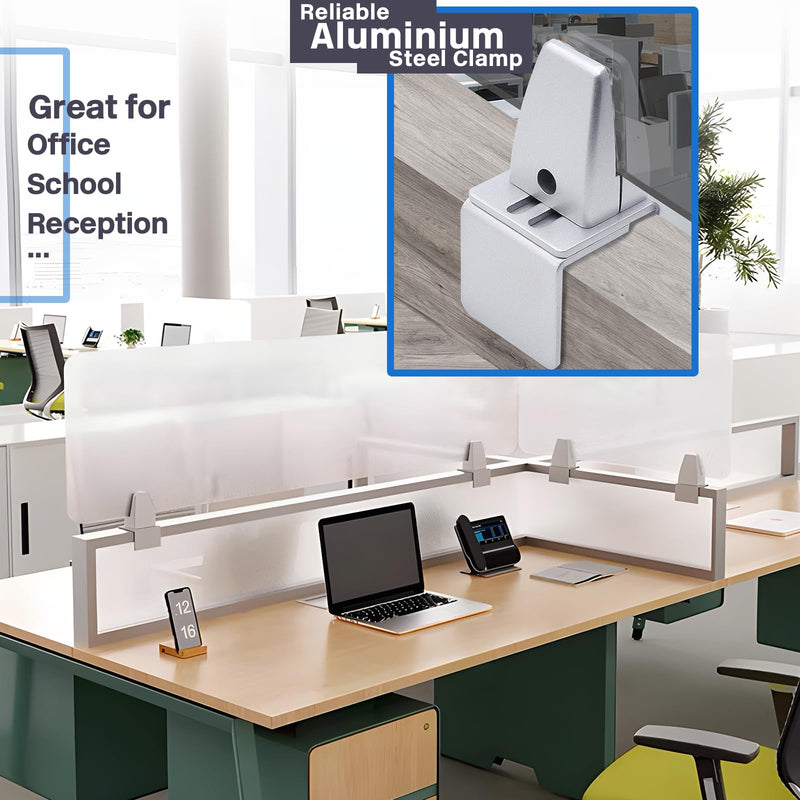 2 Packs Sneeze Guard Support, Aluminum Vertical Partition Board Clamp, Acrylic Desk Divider Support Clamp, Desk Shield Privacy Panel Clamps for Clear Shield for Countertop Reception Downclamp & 2pcs