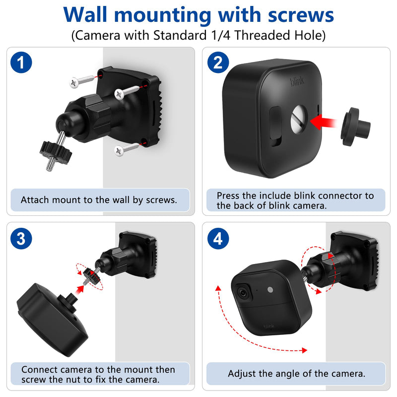 Adjustable Camera Mount for Blink Outdoor 2K+ and Blink Outdoor 4(4th Gen) / (3rd Gen) / Mini 2, Secure Wall Mount with Tight Strap for Flexible Wall, Tree, Pole Security Installation, Black