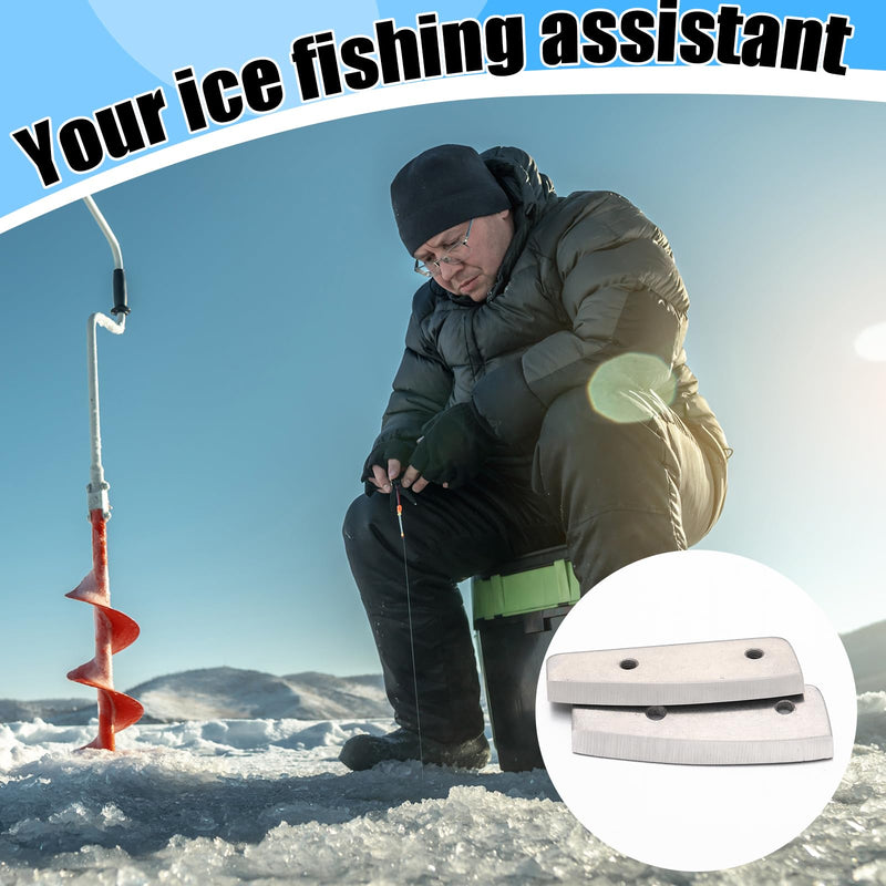 Silkfly 2 Pcs 6 Inch Hand Ice Auger Flat Blades Replacement Compatible with Eskimo Heavy Duty Stainless Steel Curved Drill Ice Fishing Auger Blades for Winter Outdoor Use