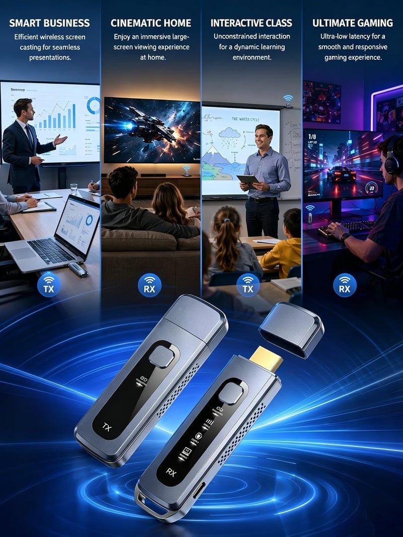Wireless HDMI Transmitter and Receiver 165FT/50M, LED Display, 4K Decoding 1080P@60Hz Output, Plug & Play, Zero Latency, Dual-Band 5G+2.4G for Video and Audio Monitor from Projector/TV Box/PC 2