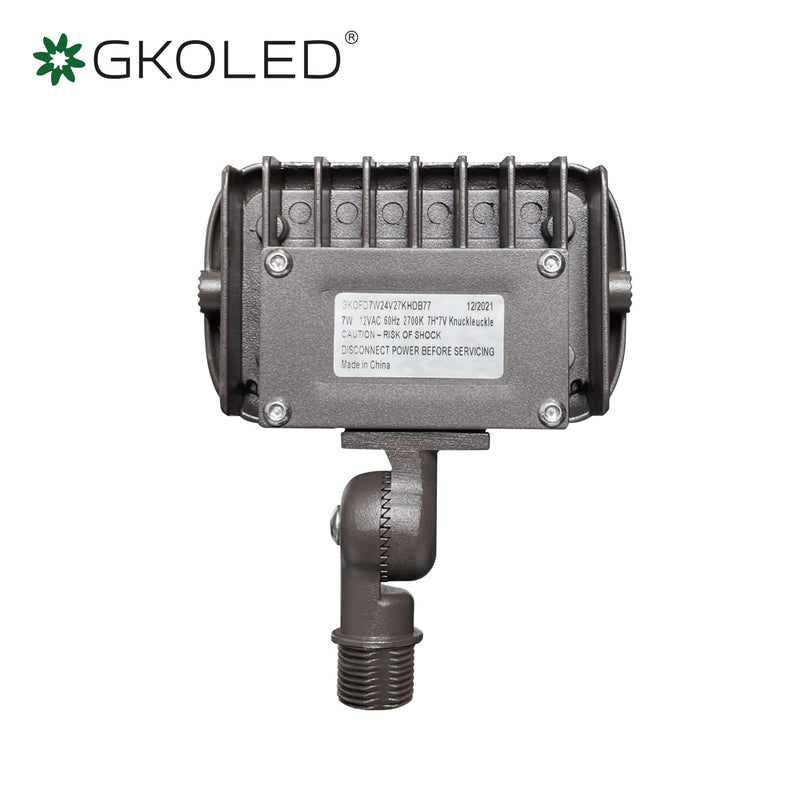 GKOLED 7W Outdoor LED Low Voltage Landscape Lighting Flood Light, 2700K, 550Lumen, 9-15V AC/DC, 1/2" Adjustable Knuckle Mount Square (no shield) 7W 1-PACK