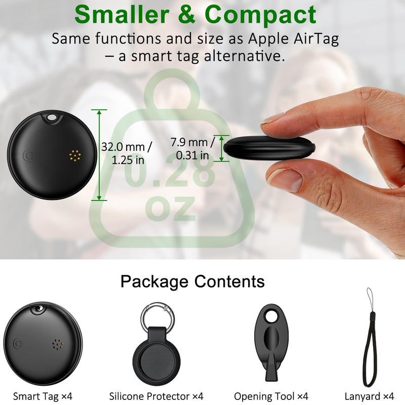 2026 Upgrade 4-Pack Smart Bluetooth Tracker – Android AirTag, Works with iOS Find My & Android Find Hub, IP68 Waterproof, Loud Ring, Replaceable Battery, for Luggage Keys Wallet Backpack