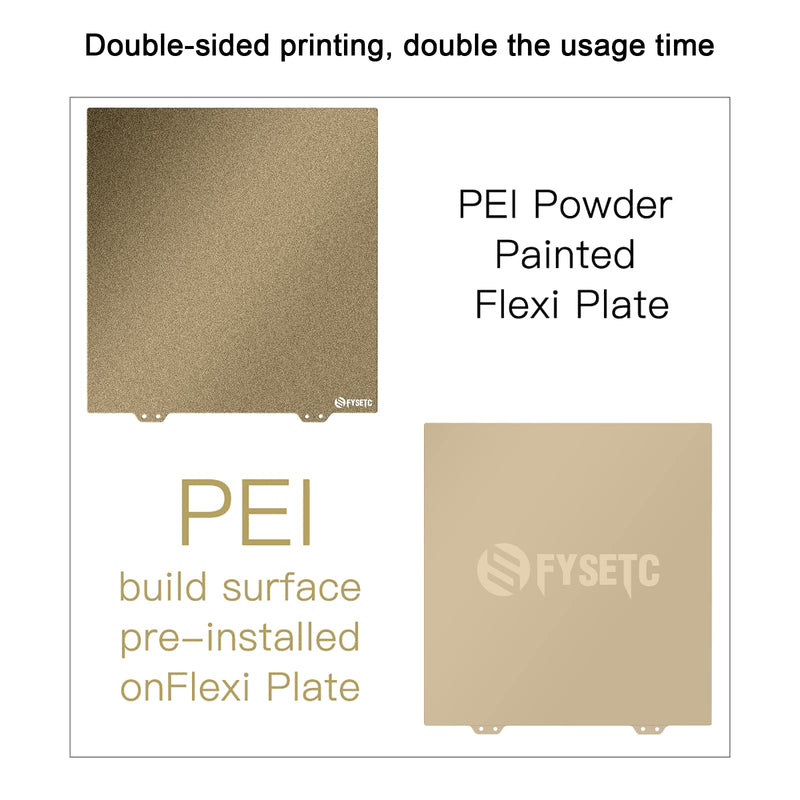 FYSETC CR-6 SE Print Bed - PEI Build Plate: Double-Sided Smooth - Textured PEI Sheet Heated Bed Cover 254x 245mm/10x9.64inch Flexible Removable Spring Steel Printing Surface with Bottom Sticker -Gold 254*245mm 2