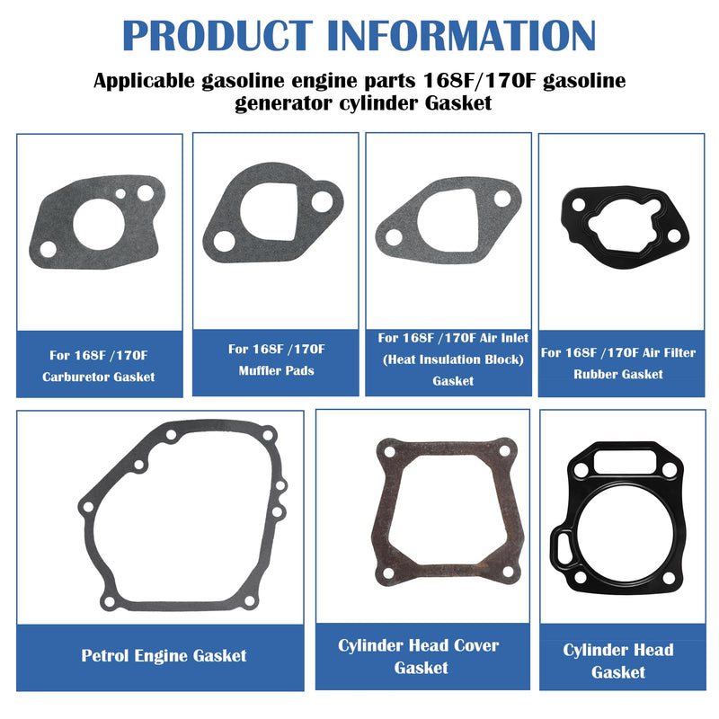 Predator Hemi 212 Carburetor Exhaust Intake Gasket Kit, Small Engine Carb Head Gaskets Material Compatible with 196cc 212cc GX160 GX200 Power Equipment (212cc/GX160 Full Gasket Set) 212cc/GX160 Full Gasket Set