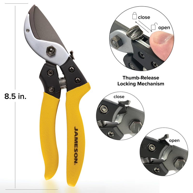 Jameson Anvil Pruning Shears – Heavy-Duty Professional Grade Pruner, 3/4” Cutting Capacity, Non-Stick Coating, Ergonomic Grip, Durable Aluminum Frame for Precision and Long-Lasting Performance