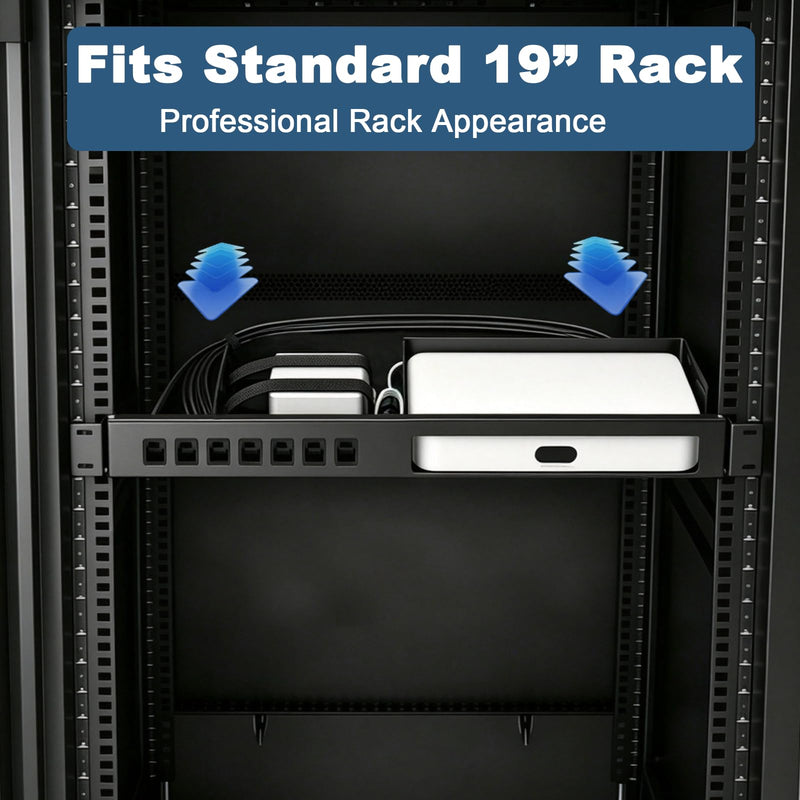 19in 1U Metal Rack Mount for Ubiquiti UCG-Fiber & UXG-Fiber Gateway- Hinged Rack Tray with 7 rj45 Keystone Jack cat6, Power Bay