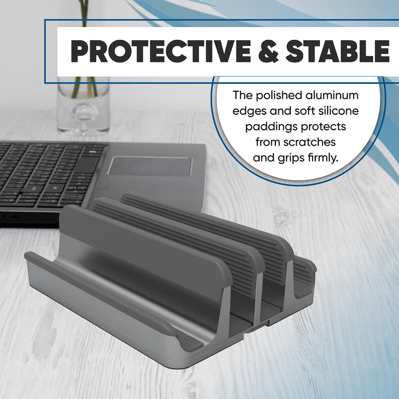 Elestoria 4 Device Vertical Laptop Stand – Adjustable Desktop Dock for MacBook, Dell, HP, Lenovo, iPad, Tablets & Phones – Multiple Slot Holder (Fits Up to 17.3") – Gray Grey