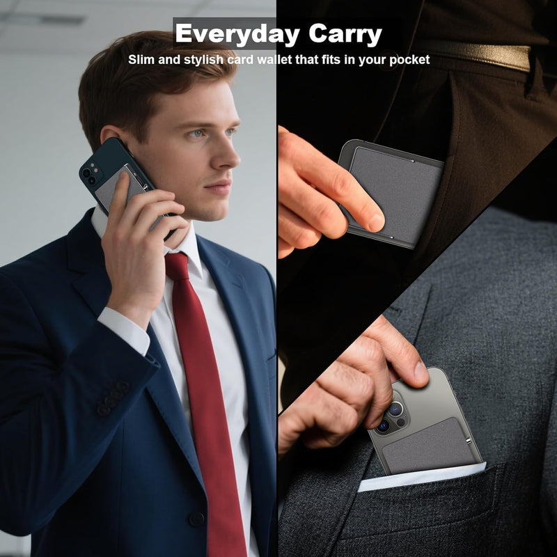Magnetic Phone Wallet with Adjustable Stand,Pop up Phone Card Holder Quick Access to Bank/Credit Cards, 3.93 * 2.96 * 0.31 Inches Compact Metal Case with RFID Blocking Protection (Space Grey) Space Grey