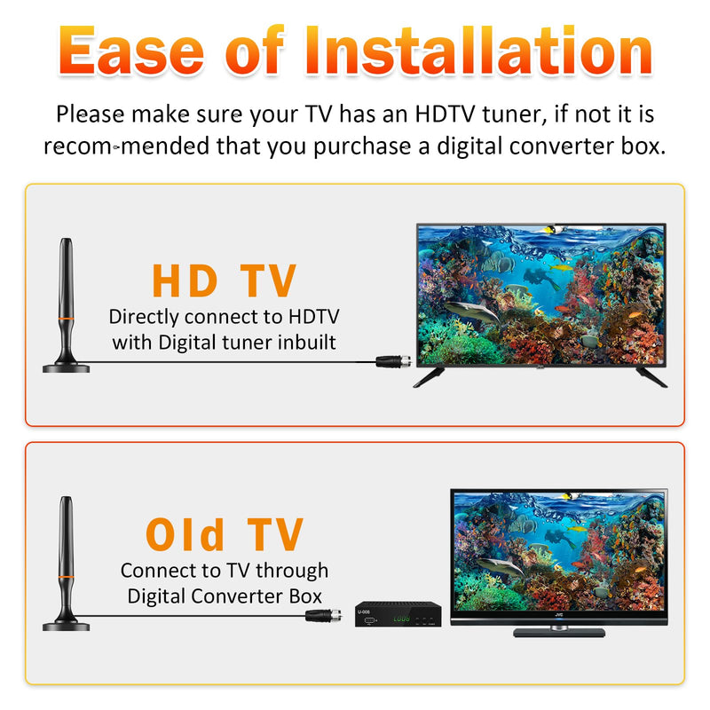  [AUSTRALIA] - Digital TV Antenna for Smart Tv Indoor Antenna for Tv Without Cable with 360° Reception Strong Magnetic Base, tv Antenna for Local Channels, Supports 1080P and 4K -10ft Long Cables（Orange-17401） Orange-17401