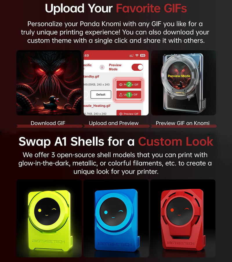BIGTREETECH Panda KNOMI UI with Transparent Matte Shell, Toolhead Upgrade Kit for Bambu-Lab A1/A1 Mini/A2L Plug and Play, Provide Customized Shell Model Files (Print it Yourself) for P1S/P1P/X1C/X1E Knomi For A1/A1 Mini/A2L
