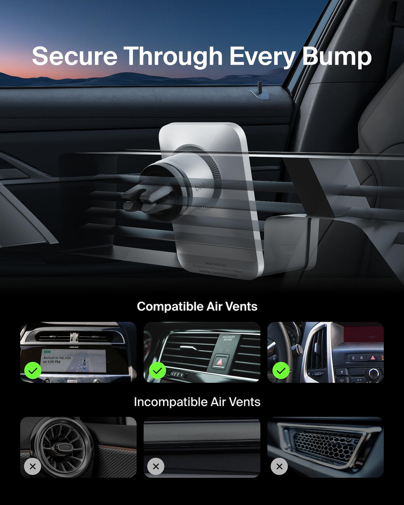 Belkin Magnetic Vent Mount Pro, MagSafe-Compatible Phone Holder for iPhone | Car phone mount, iPhone 17/16/15, Pixel 10 compatible, air vent mount, hands-free driving, road trips New