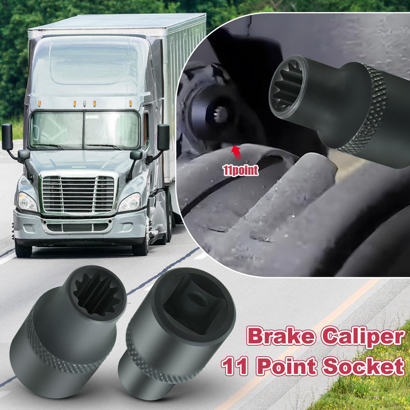 Feekoon 2 Pack 3/8" Brake Caliper 11 Point Socket Truck Brake Caliper Socket 3/8" Drive Replacement for European Trucks Compatible with Bendix Adb 22x, Adb 225, Sn6, Sn7, Sk7 Air Disc Calipers