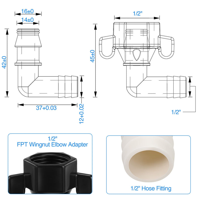 Dreyoo 1/2" x 14 NPT x 1/2" Barb Elbow and Straight Swivel Adapter RV Water Pump Fittings with Thread Seal Tape, 1/2 Inch Female Threaded Pex Fittings for Water Pump Strainer