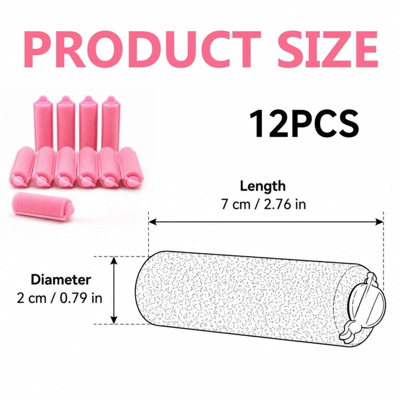 Foam Hair Rollers, 12 Pack Soft No Heat Sponge Hair Curlers, Overnight Hair Styling Tools for Long Short Medium Hair, Pink for Home DIY & Travel