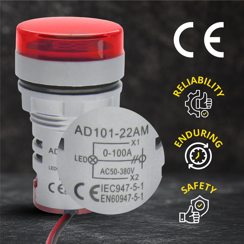 Digital Led Display Indicator Ammeter, 0-100A Max AC380 Current Meter and 220V - Gauge Meter, Tester Amp Monitor - AD101-22AM Model, Circle Panel, Red (3 Pack)