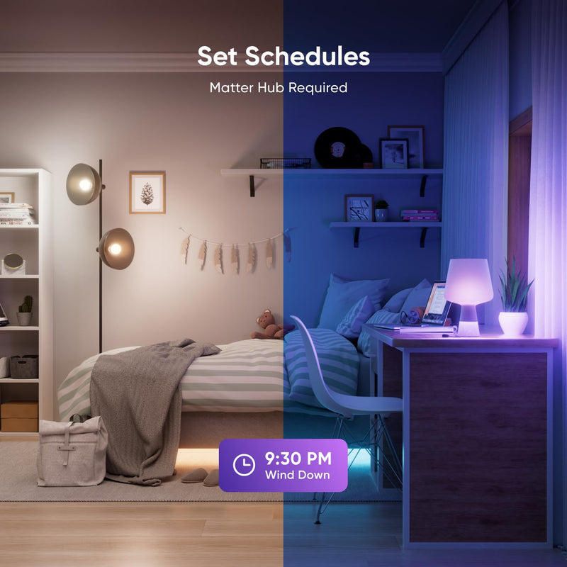 Nanoleaf Essentials Smart Light Bulbs, Matter Smart LED Bulbs Work with Alexa & Google Home, 1000lm 16M+ RGBTW Color Changing Light Bulb, Music Sync A19 E26 2.4GHz WiFi Bluetooth Light Bulb 60W, 4PK 4 Pack