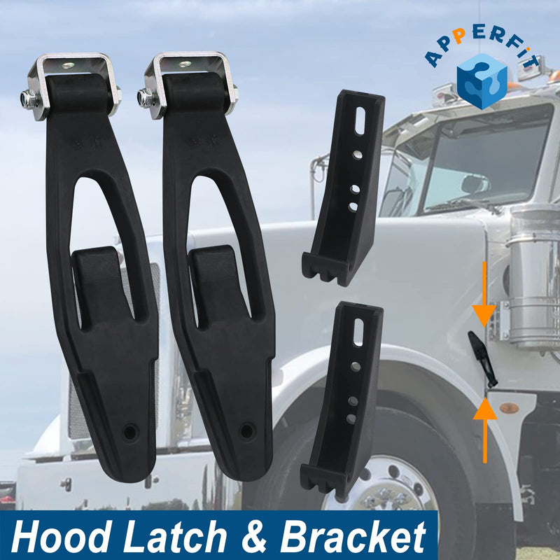 Hood Latch Strap with Catch Bracket Kit 2 Pack Compatible with Kenworth T300 T600 T800 W900, Peterbilt 357 367 377 378 379 388 389 1987-2011 Truck Hood Parts Replaces 23-13857 L56-0001 HLK1035 2 SET