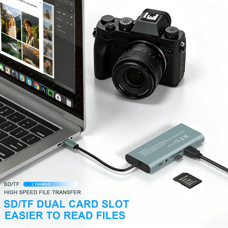 11-in-1 USB C Docking Station with 4K@30Hz HDTV, 1080P VGA, Gigabit Ethernet, 87W PD, 3 USB 3.0 *1 USB 2.0 Ports, SD/TF Card Reader, 3.5mm Audio Jack, Compatible with MacBook Pro/Air, iPad Pro