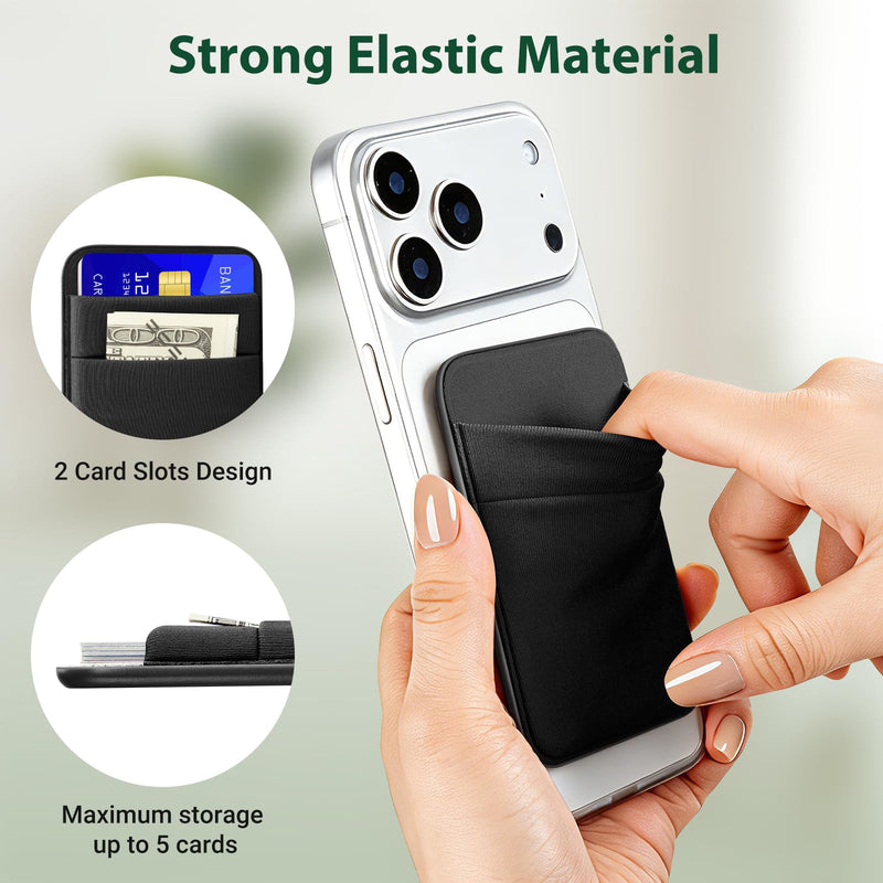 Wallet Compatible with Magsafe, Stretchy Fabric 2600Gs Secure Magnetic Strength Minimalist Wallet Phone Credit Card Holder Compatible with iPhone 17 16 15 14 13 12 Magnet Case Black