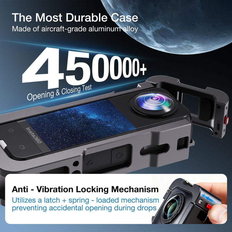 Metal Camera Case for Insta360 X5, Full Accessories Kit Compatible with Insta360 X5 Include Aluminum Alloy Protective Camera Cage | Silicone Lens Cap Guard | Screen Protector | Carrying Case