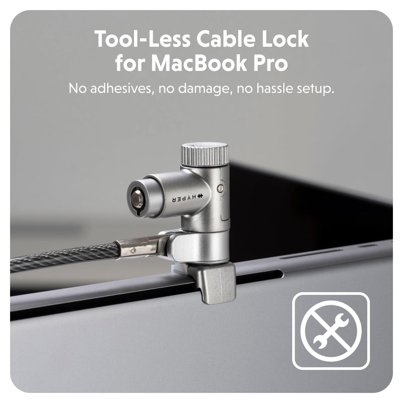 HyperShield MacBook Pro Cable Laptop Lock — Tool-Free MacBook Security Lock w/ 6.5 Ft. Steel Cable, Full Port Access — for 14” & 16” Apple Silicon Devices — Ideal for Public Spaces