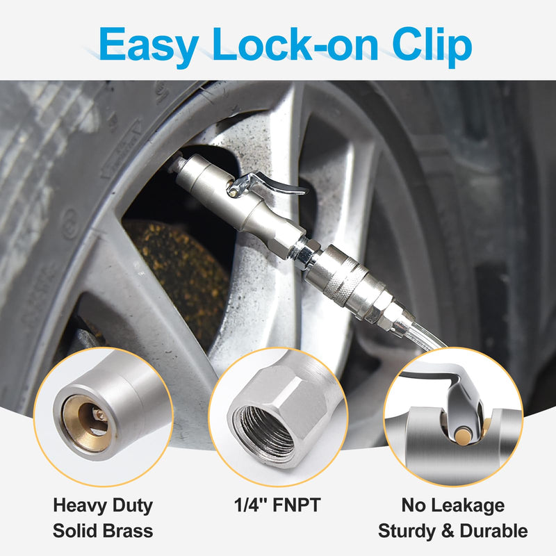 Air Chuck, Two Jaws Locking Air Chuck, 1/4" FNPT Closed Flow Lock on Tire Chuck for Tire Inflator Gauge Compressor Accessories, No Leakage