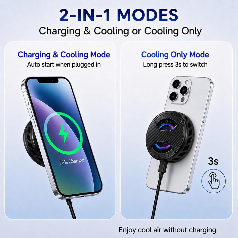 Magnetic Phone Charger with Cooler, Fast Wireless Charger Phone Cooler | RGB LED Black