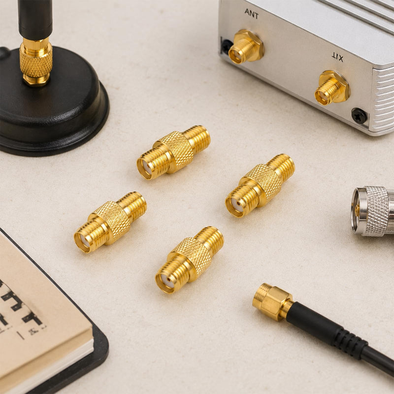 4 Pack SMA Connectors, Female to Female Coaxial Adapter, SMA Adapter, Gold Plated Antenna Connector