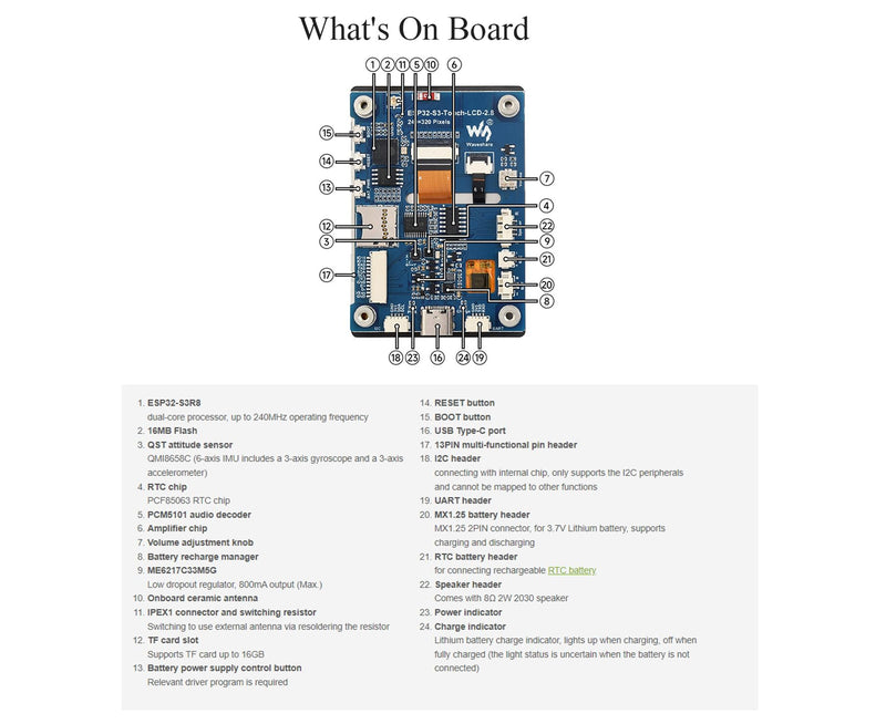 ESP32-S3 2.8inch Capacitive Touch Display Development Board, 5-Point Touch, 240×320 IPS LCD, 32-bit LX7 Dual-Core Processor, Support Wi-Fi & Bluetooth, Multiple Peripherals Interfaces, with Speaker