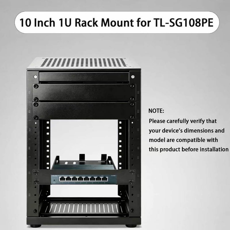 10 inch 1U Metal Network Rack Mount for TP-Link TL-SG108PE TL-SG108 Switch | Add space for power adapter placement, Open Frame Design, Enhanced heat dissipation, Anti-fall baffle