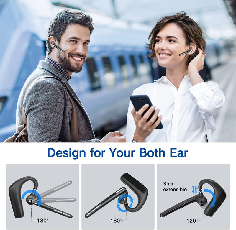 Bluetooth Headset - Wireless Headset with Microphone 90 Days Standby/110 Hours Talktime, Bluetooth Earpiece for Cell Phone/PC Tablet/Laptop Computer, Headphones for Trucker/Driver/Business