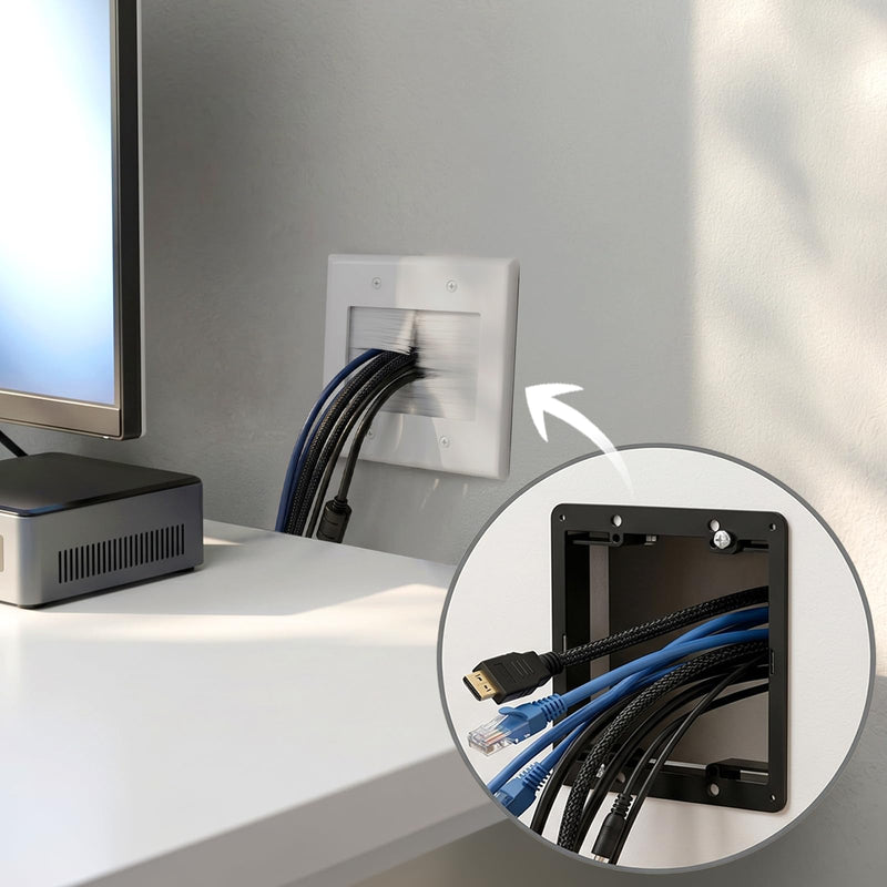 Tlence 6 Pack 2 Gang Brush Wall Plate with Brackets, Double Gang Cable Pass Through Wire Hider, Low Voltage Flush Mounting Wall Cover for Ethernet Cables, Coaxial, Speaker Wires, Wall Mounted TV