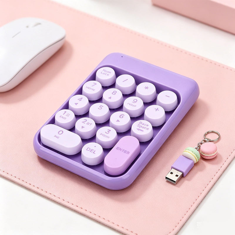 Wireless Numeric Keypad 18 Keys Bluetooth Number Pad with Concave Keycaps Quiet Keystrokes for Accounting Data Entry Spreadsheet (Purple)
