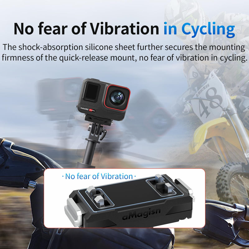 Magnetic Quick Release Mount for Insta 360 X6/X5/X4 Air/Ace Pro 2/Ace Pro/Ace, Anti-Vibration Silicone Pad for Cycling Skiing Vlog, Stainless Steel Bracket with 2 Prong & 1/4"