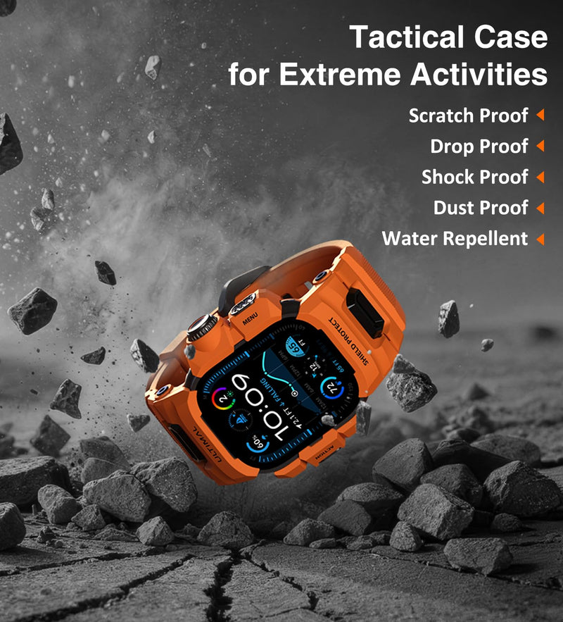 ULTIMAL Rugged Case with Band for Apple Watch 49mm,Compatible with Apple Watch Ultra 3/2/1, Military Grade Shockproof Bumper Cover for iWatch Tactical Band Men (49mm,Orange) Orange