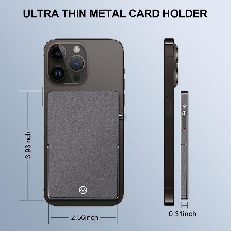 Magnetic Phone Wallet with Adjustable Stand,Pop up Phone Card Holder Quick Access to Bank/Credit Cards, 3.93 * 2.96 * 0.31 Inches Compact Metal Case with RFID Blocking Protection (Space Grey) Space Grey