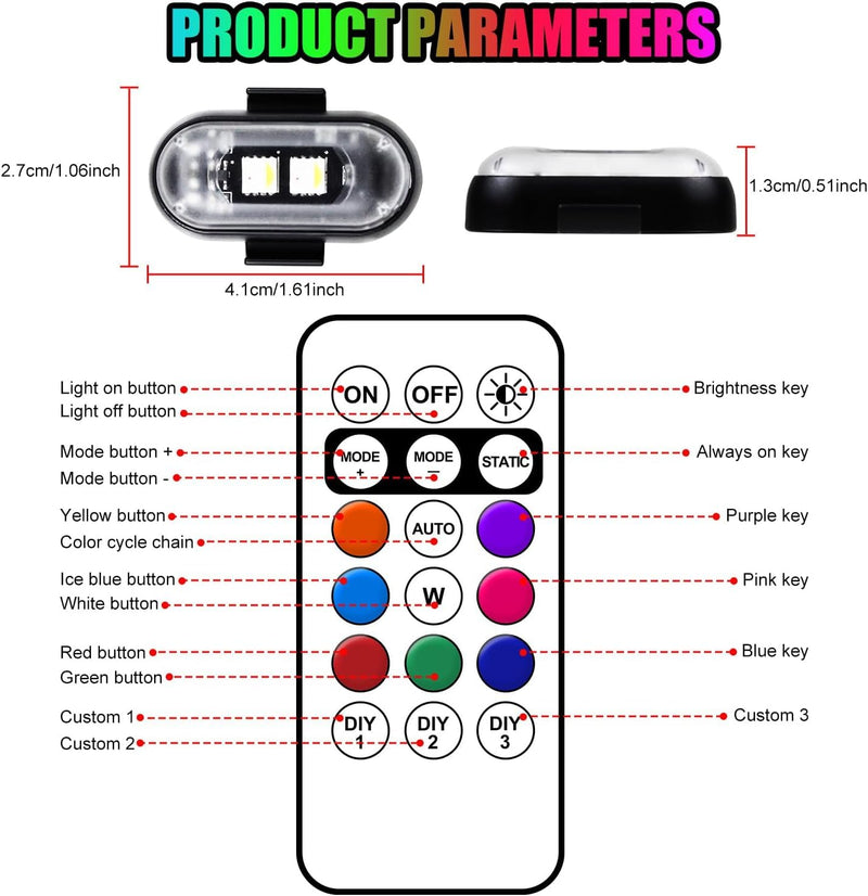 Wireless LED Lights for Car, Wireless Rock Lights with 8 Colors 10 Modes,Led Strobe Warning Light, Motorcycles, Boats, Camping, Bikes, Drones，Design in USA(6pcs Black) 6pcs Black