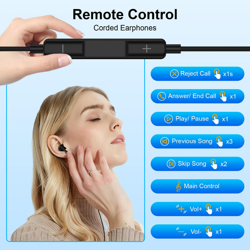 3.5mm Wired Headphones for Moto G Stylus 5G/G Power/G Play 2024 2025 2026 | G 5G 2026,G84,G17,G56, Computer Laptop Headphones 3.5mm Wired Earbuds Earphones for 3.5 MM Jack Ear Buds for Computer Laptop Black