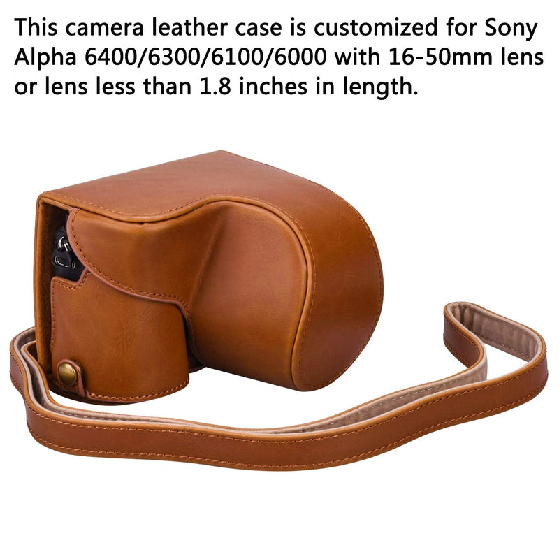 XEVN for sony a6400 case,for sony a6300 case,Premium PU Full Body Leather Camera Case Bag for sony alpha a6300 a6000 a6100 a6400 Fit 16-50mm Lens with Camera Shoulder Strap(Brown) a6000 Series-Brown