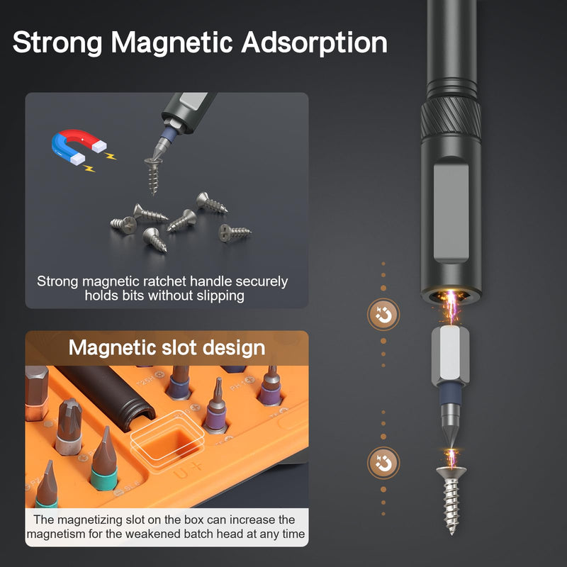 42 in 1 Magnetic Screwdriver Set, DIY Ratchet Screwdriver Set, Multi Bit Magnetic Drive Set with Detachable Ratchet Handle, Portable Compact Repair Tool Kit for Home Furniture Computer Bicycle Orange