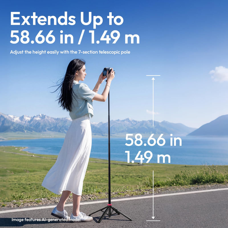 ULANZI MT44M Auto Open Magnetic Phone Tripod, 59" Selfie Stick with Remote | Tripod Stand 2-in-1 Dual Mount&1/4" Screw for Phone&Camera, 360°Ball Head for iPhone Android, Vlogging, Live Streaming, Black