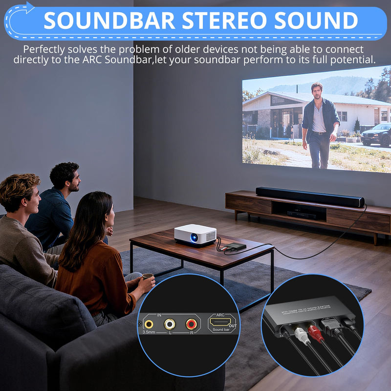 CAMWAY Analog to Digital Audio Converter - 3.5mm to ARC, RCA to ARC for Old TV,Computer,MP3 Player,Projector to Soundbar ARC Stereo Sound,Pro Chip,Dual Analog Inputs,Plug-Play for Home Audio Party