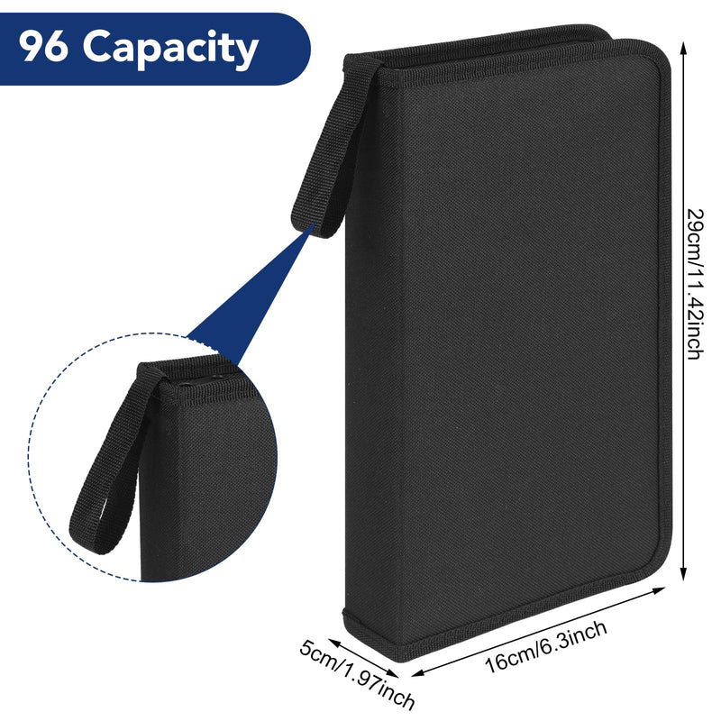 CD Case, 96 Capacity DVD Case Holders with Handle | Portable Storage Organizer for CDs DVDs Case Storage Wallet Binder for Car Home Travel Office(Black)