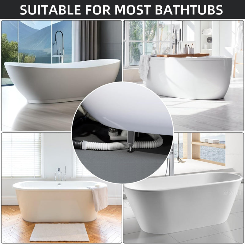 Flexible Bathtub Drain Pipe, Upgraded No-leak Low Profile 1 1/2 P Flat Drainage Pipe Kit, Flat P Trap Freestanding Tub Drain Flex-Drain for Bath
