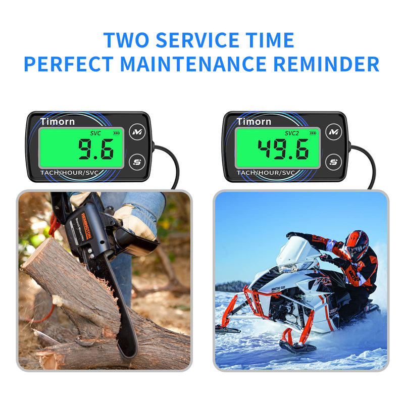 Small Engine Tachometer Hour Meter: Timorn Digital Inductive Waterproof Tiny Tach Meter & RPM Meter & HR Meter for Dirt Bike | Chainsaw | Lawn Mower | Generator Motorcycle Boat Marine Outboard