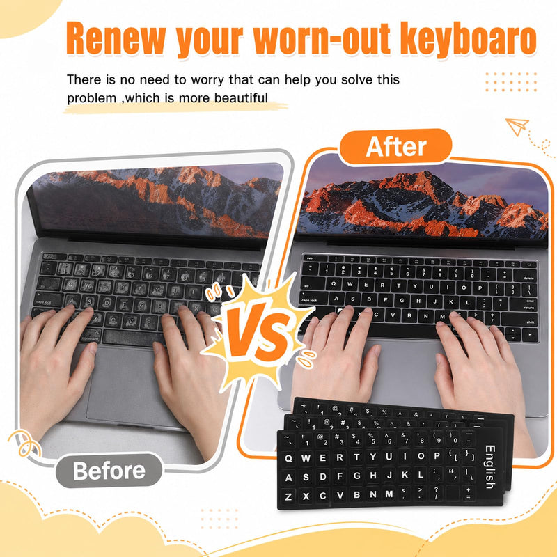 Universal Keyboard Letter Stickers, 4 Pcs English Laptop Keyboard Stickers | Replacement Keyboard Stickers for Keys with Black Background and White Lettering for Laptops Desktop Computers