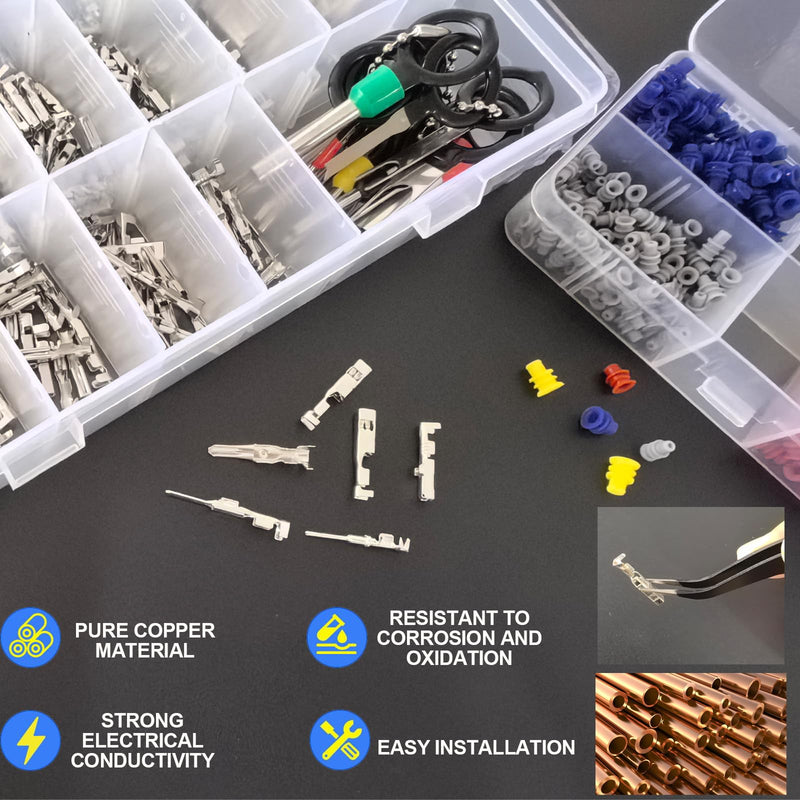 799Pcs Connector Pins Terminal Car Electrical Wire Terminal Tool 1/1.5/1.8/2.2/2.8/3.5mm Seals Automotive Motorcycle Connector Removal Male Female Crimp Pins Non-Insulated Plug Kit