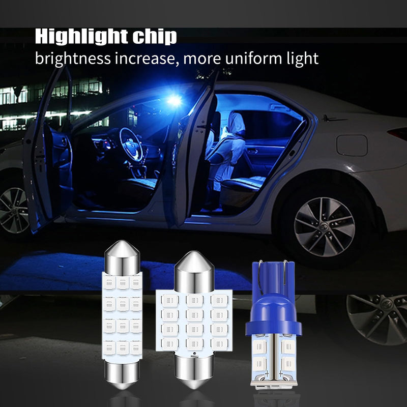 Pack-24 Car LED Bulb Kit Set, T10 31 mm 42 mm Interior Car Lights Bulbs Dome Light, Festoon Bulbs LED Replacement Bulbs for Car Dome Map Door Courtesy License Plate Lights (Blue) 24 PCS Blue