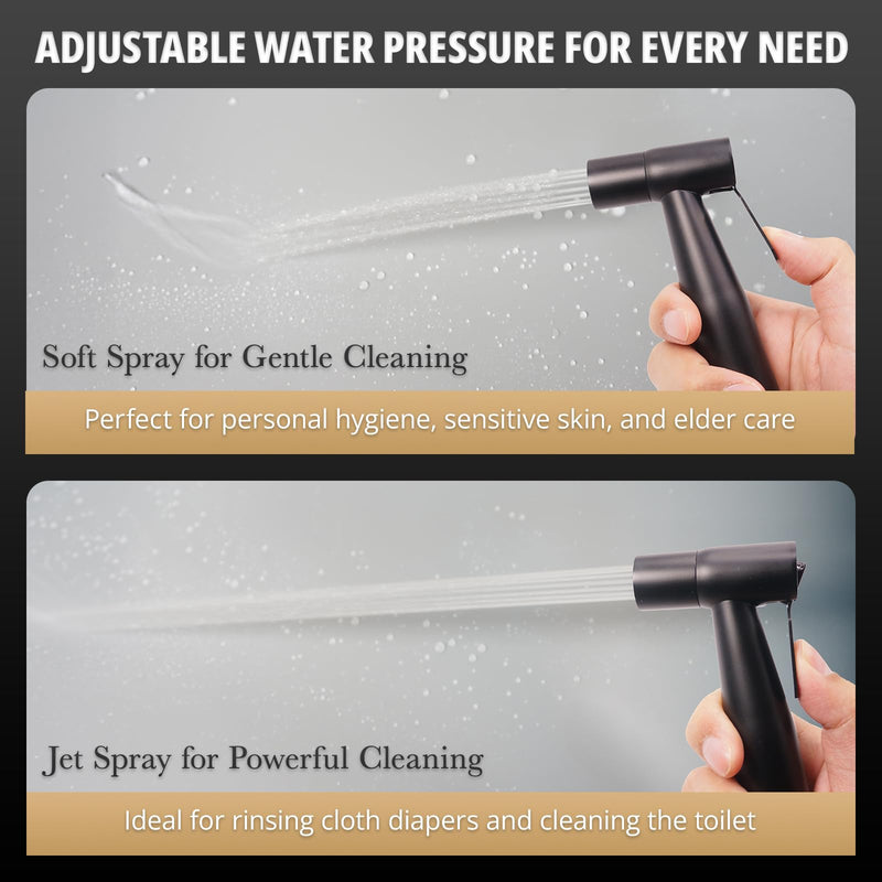 Handheld Bidet Sprayer for Toilet – Adjustable Water Pressure, Stainless Steel Jet Spray Kit with Bidet Hose - Feminine Wash, Muslim Shower, Diaper Cleaning (Black, 1 Set) Matte Black