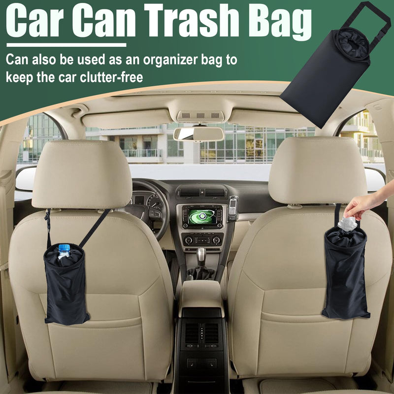 2 PCS Car Trash Bags, Washable Car Garbage Bag Hanging, Detachable Trash Can with Top Elastic Vent & Sticky Strap Bottom Opening, Seat Back Tash Bag for Cars,Travelling,Outdoor